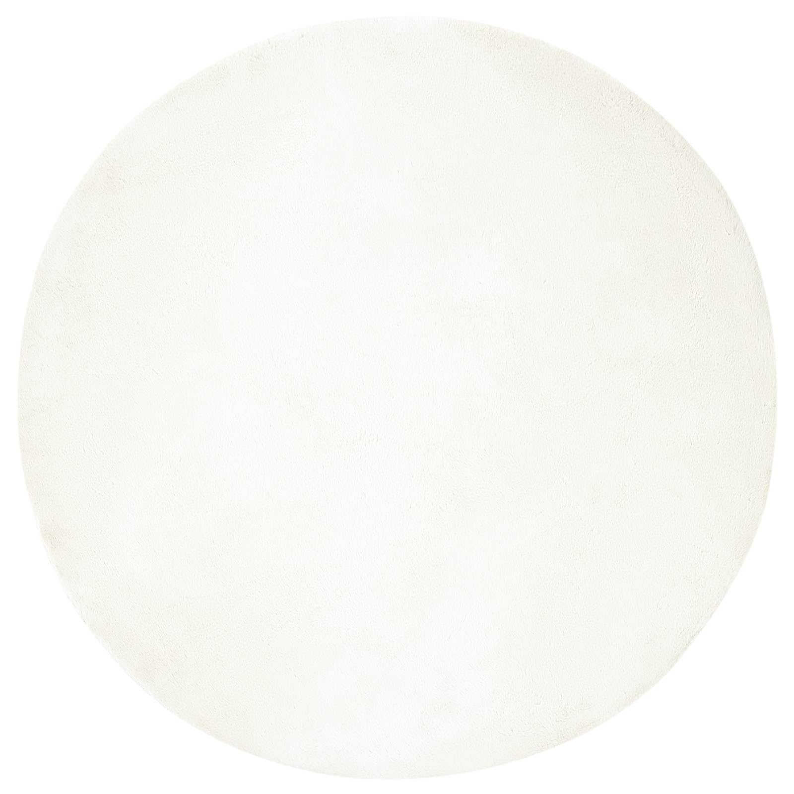 Kunstfell-Teppich rund 200x200 cm, Flauschiger Wohnzimmerteppich rutschfest, weicher Teppich in Creme für Schlafzimmer, kuschelige Heimtextilie mit Rutschfester Unterseite