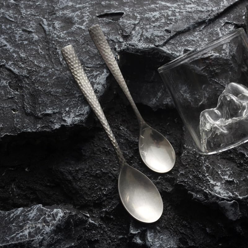 Silverware Flatware Set, 1/4/6/8/10/12 Pieces Hammer Matte Retro Coffee Stirring Spoon Tea Spoon 304 Stainless Steel Dessert Retro Spoon(10 Pieces)