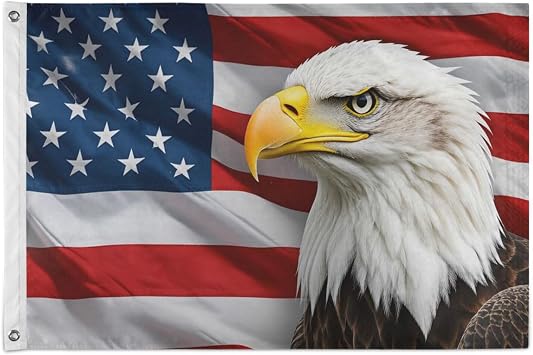 Wamika Patriotic Eagle Flag 3x5 FT with Brass Grommets Classic North Bald Eagles Star and Striped US American Flag Veterans Day Garden House Banner Double Stitched Indoor Outdoor Holiday Home Decor