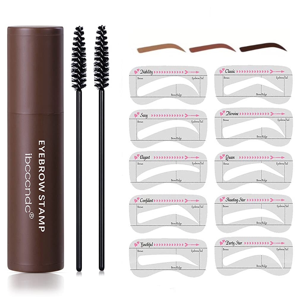 Eyebrow Stamp Stencil Kit,VANGAY Eye brow Stamping Kits,One Step Brow Stamp Shaping Kit,1 pcs Eyebrow Stamp Waterpoof With 2 Eyebrow Pen Brush And 10 Reusable Eyebrow Stencils (Dark brown)