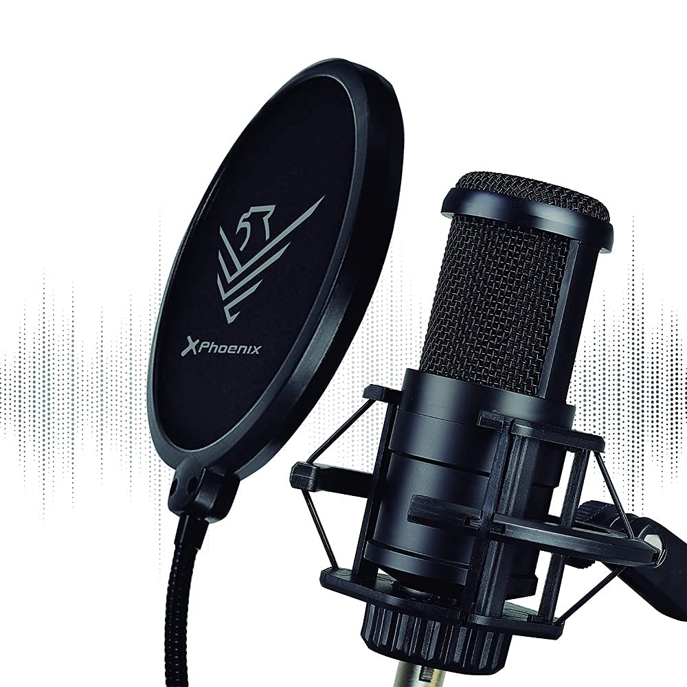 PHOENIX TECHNOLOGIES Microfono a condensatore professionale da studio, streaming, braccio articolato regolabile, supporto anti-vibrazione, filtro anti-pop