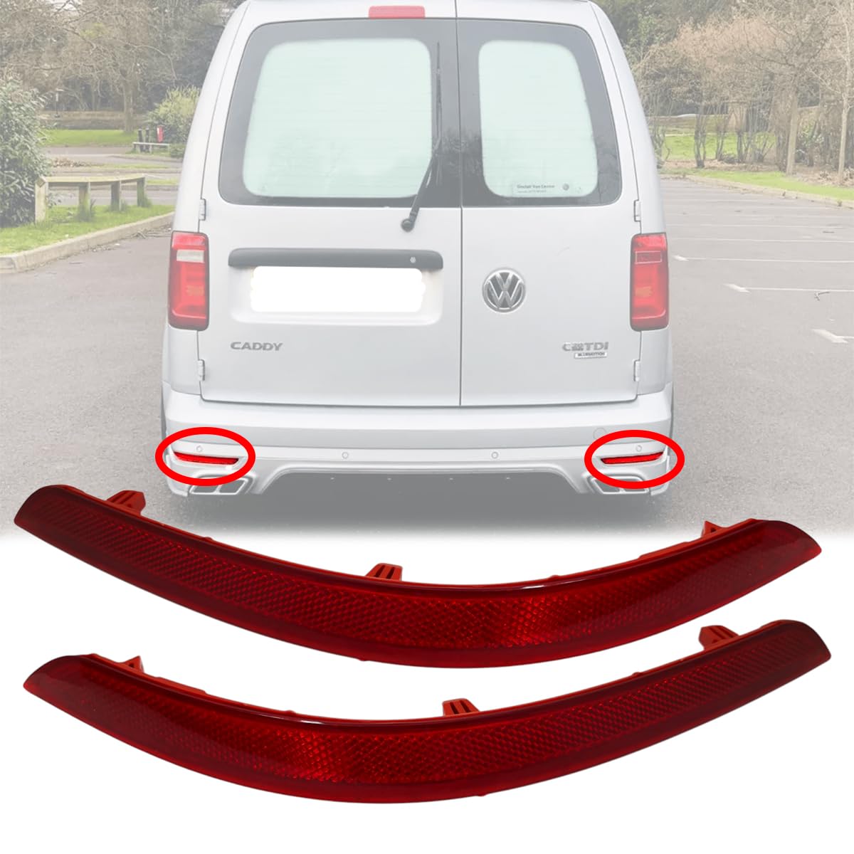 2x Reflektor Stoßstange Rückstrahler Rechts Links Kompatibel mit VW Caddy K2 Mk4 2015-2020 2K5945106D 2K5945105D