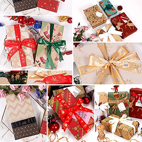 Mamunu 12 Sheets Christmas Wrapping Paper, Recyclable Kraft Gift Wrapping Paper With Mixed Patterns For Christmas Decoration, Handmade Diy Craft, 70X50Cm, With 10M Cotton Thread, Stickers And Tags #TOP2