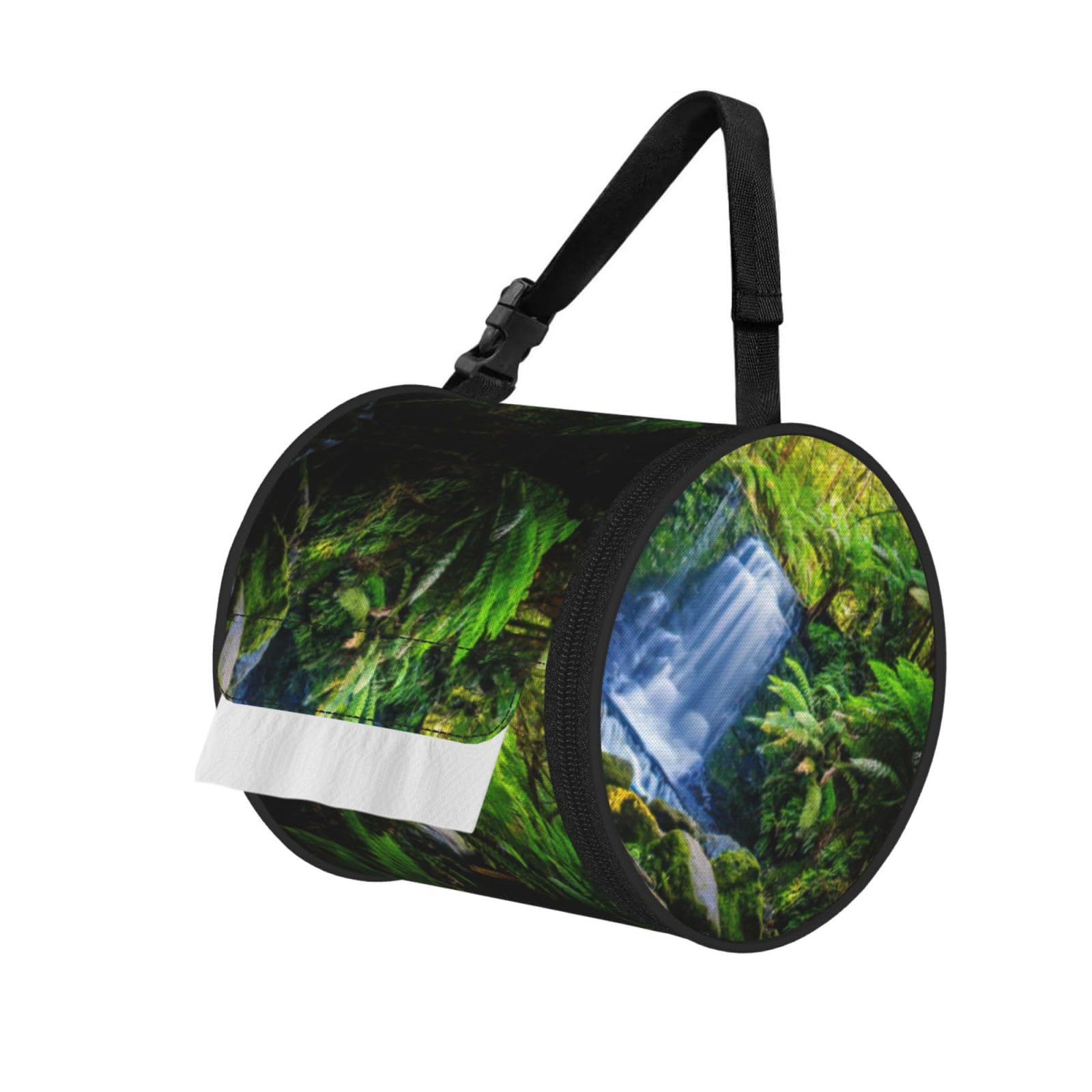 Green Tropical Plants And Waterfall Print Fashion Tissues Organizer Box, Hanging Tissue Holder For Purse Coins For Car Office Daily Outing