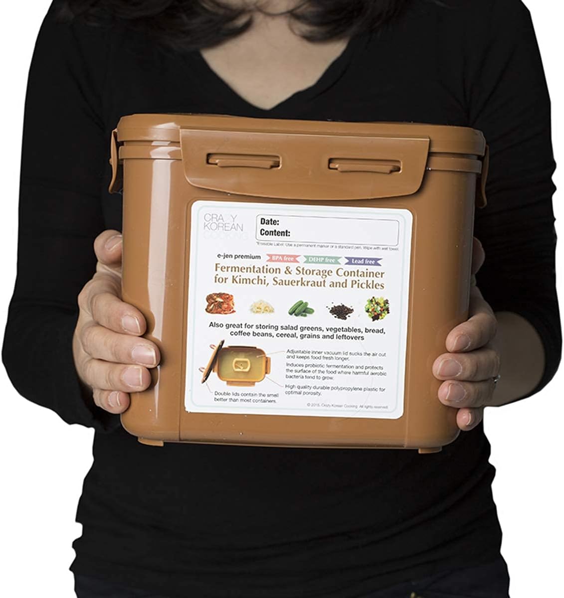 Authentic Crazy Korean Cooking Kimchi Container 0.9 Gal (3.4L) 2 PACK