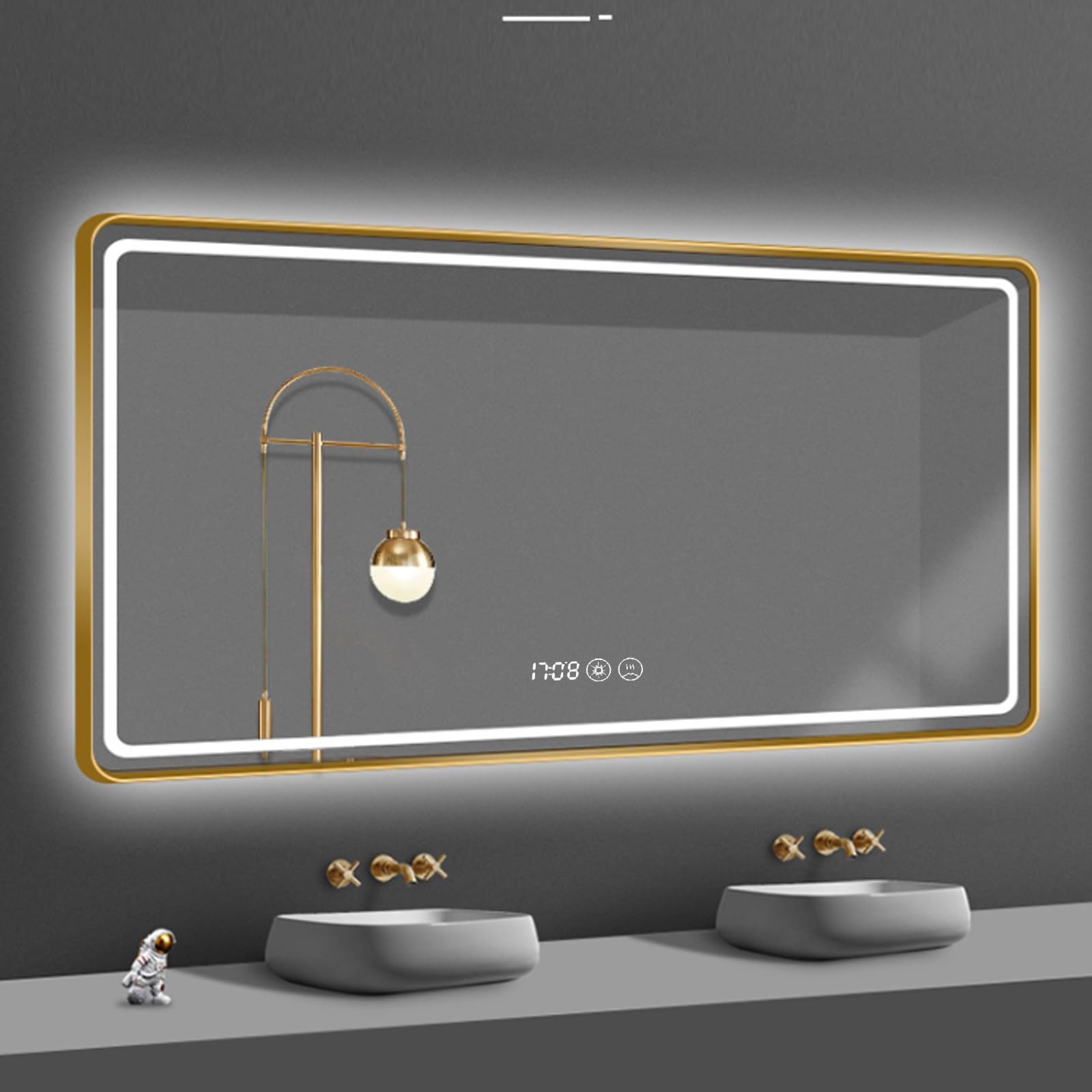 Miroir de salle de bain intelligent à 3 couleurs avec film antibuée performant