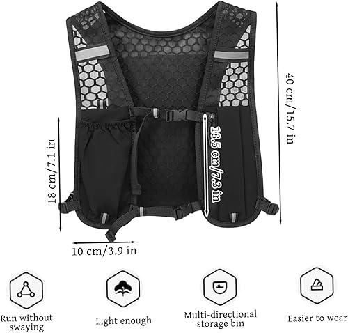 Miniatura 6 de Chaleco para correr, ligero, transpirable, de gran capacidad, chaleco de hidratación con tiras reflectantes, mochila para correr de maratón para