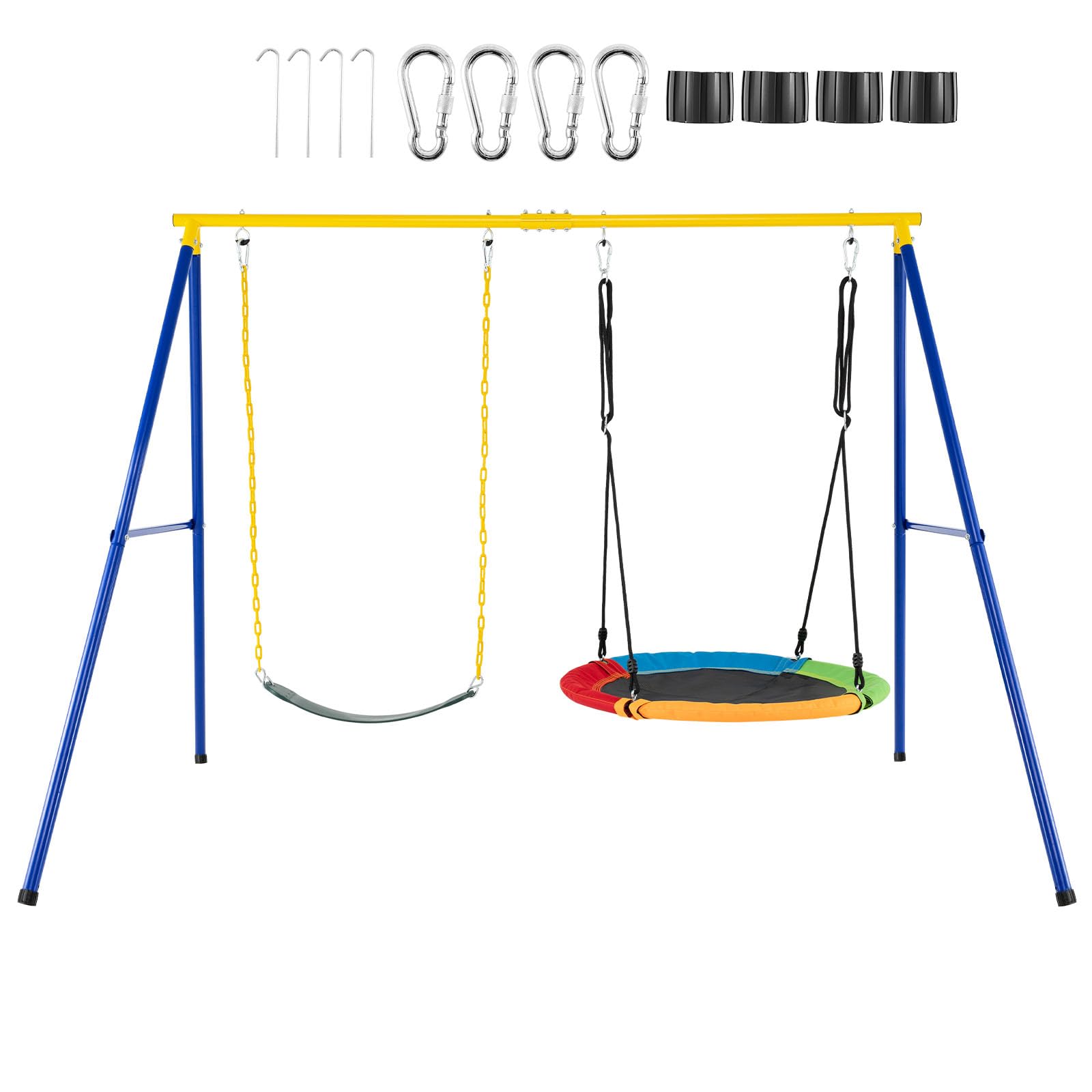 Maxmass Kids Swing Set, Metal Swing Frame with Adjustable Saucer Swing & Belt Swing, Outdoor Swing Playground Playset for Garden Backyard (2 in 1)
