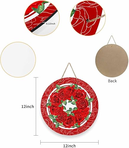 Miniatura 2 de Welcome Sign for Front Door Decoration, Valentine's Day Rose Red Flower 10 Inch Wreaths Hanging Sign Plaque Holiday Decor for Porch Garden