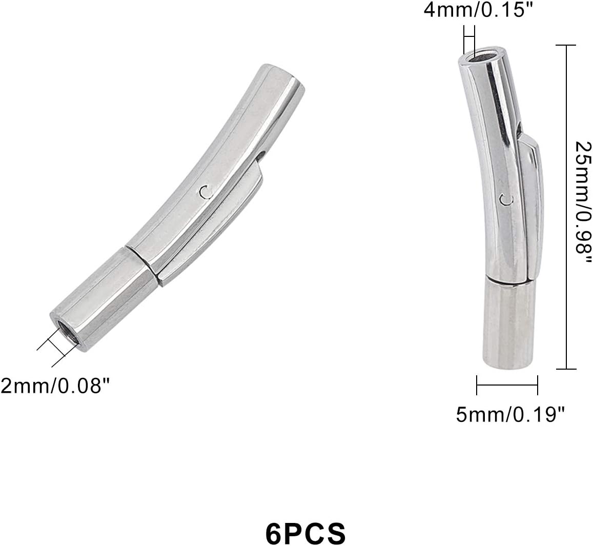 UNICRAFTALE 6 Sets Small Column Bayonet Clasps Stainless Steel Jewelry Clasps Leather Cord End Connectors for Bracelets Necklaces Buckle Jewelry Making Hole:2mm - Image 3