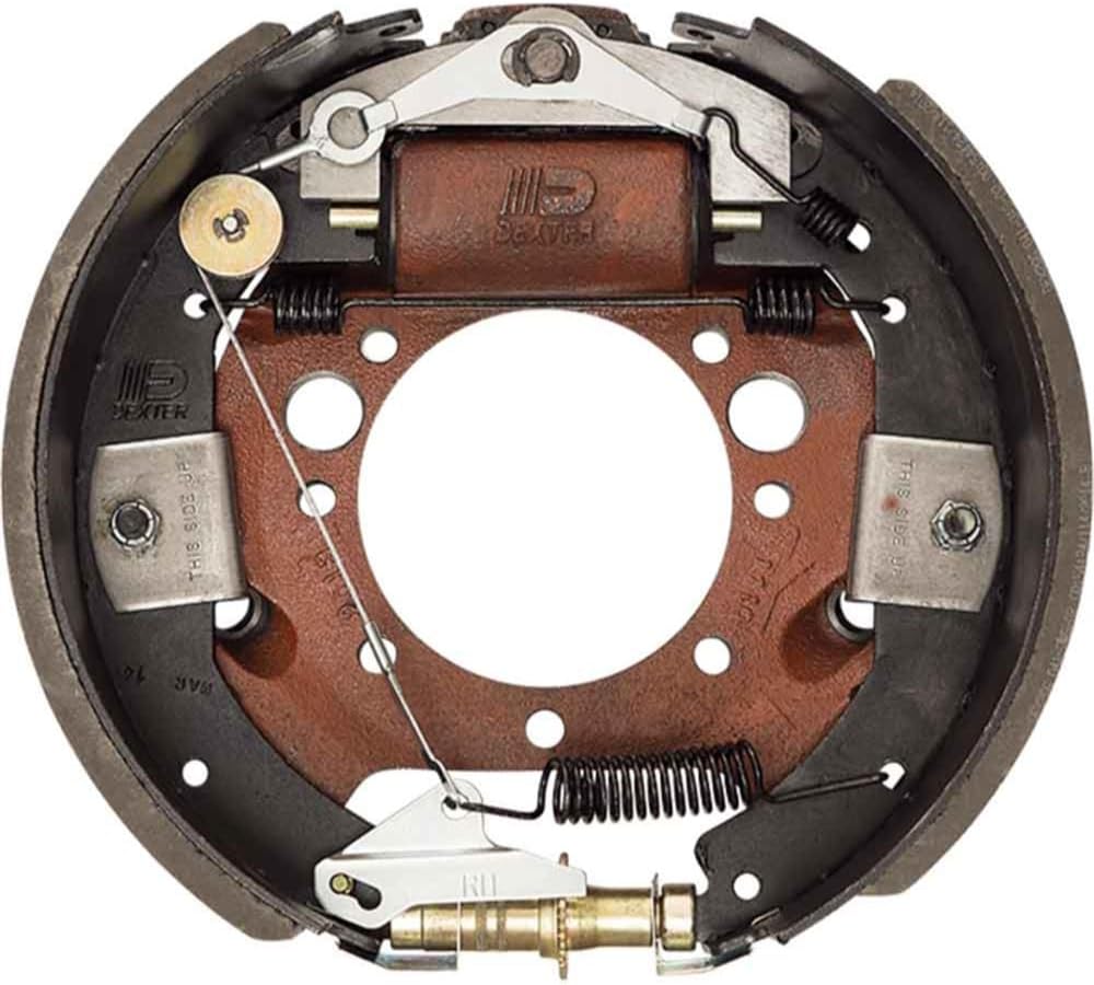 Dexter K23-403-00 Complete Hydraulic Brake Assembly for 8K Axle Right-Hand 12-1/4" x 3-3/8" Self-Adjusting 4-Bolt