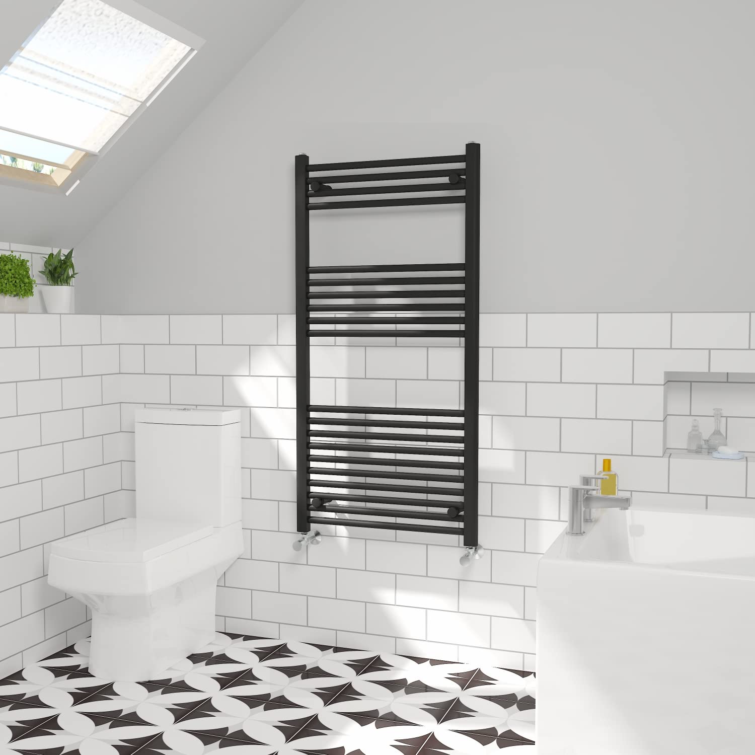 NRG Straight Central Heating Towel Rail Bathroom Radiator Black 1200×600mm