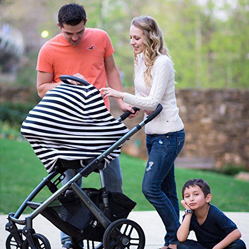 Image of 3 in 1 Nursing Breastfeeding Cover Baby Car Seat Cover Canopy Stretchy Carseat Canopy Grocery Cart Cover (Blue)