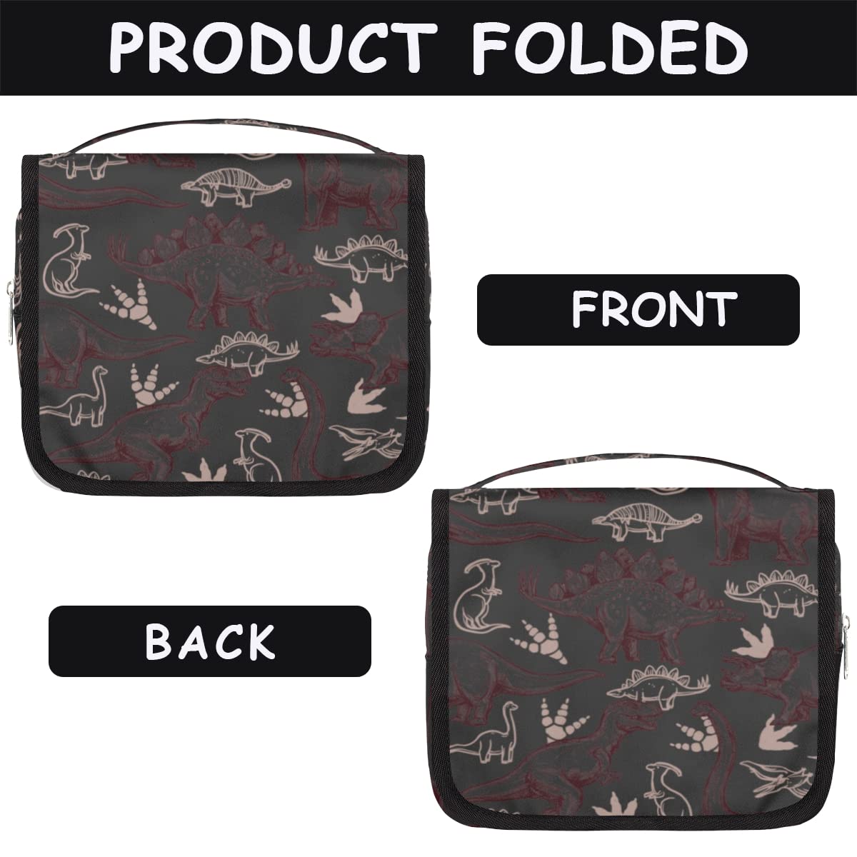 Podróżna kosmetyczka z dinozaurem nadruki dinozaur torebka na pranie torebka unisex wiszące przybory toaletowe kosmetyczny organizer do makijażu, wielobarwny, Jeden rozmiar