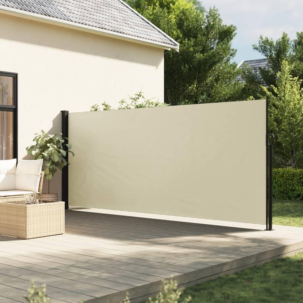 Festnight Toldo Lateral Retráctil 160 x 600 cm Separador Retráctil Terraza Pantalla Enrollable Mampara de Privacidad y Protección Solar para Jardín Balcón Terraza Crema