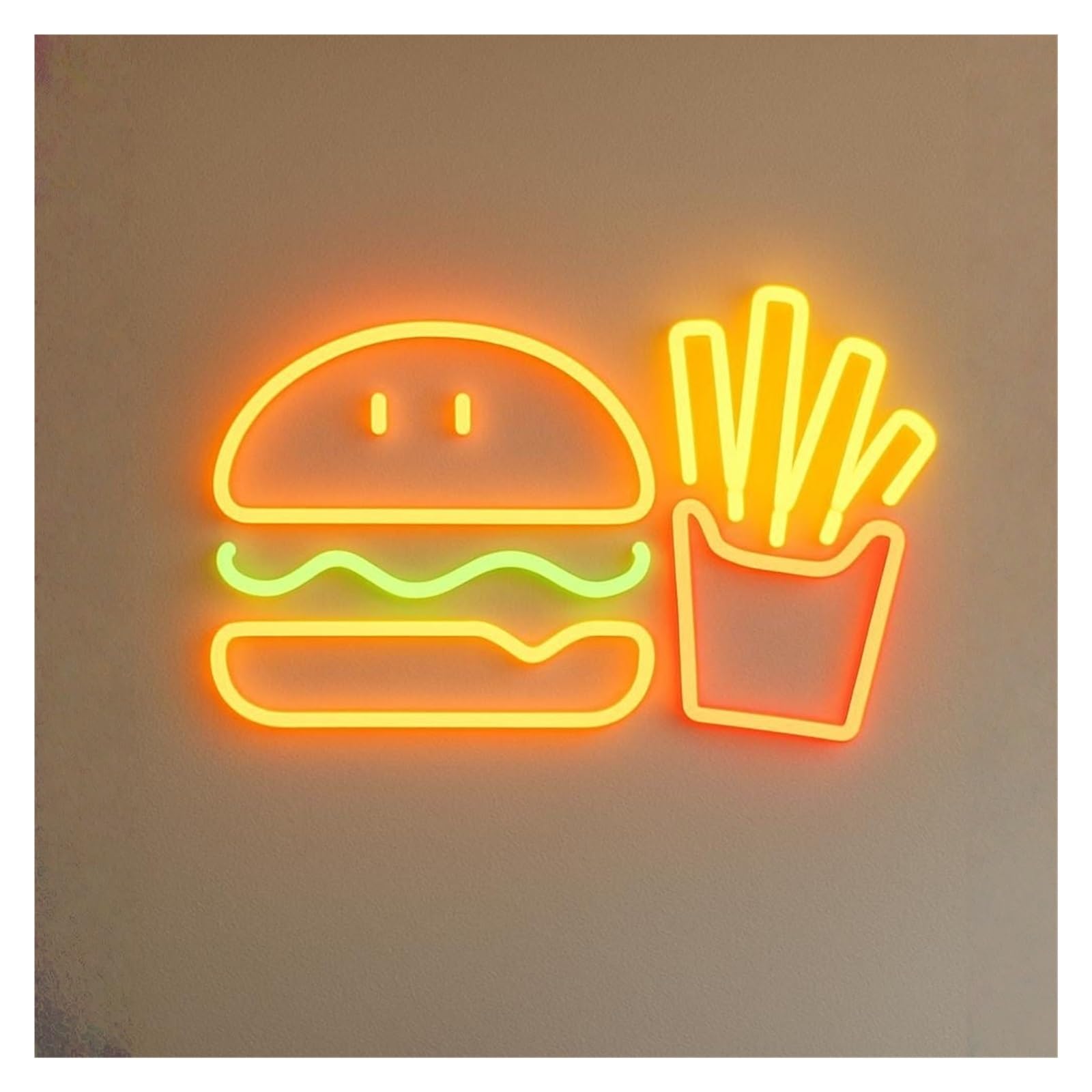 RONGCH Hanging Art Signs Burger Neon Sign Hamburger LED Light Dimmable for Bussiness Store Fries Restaurant Fast Food Party Commercial Open Decor 40cm