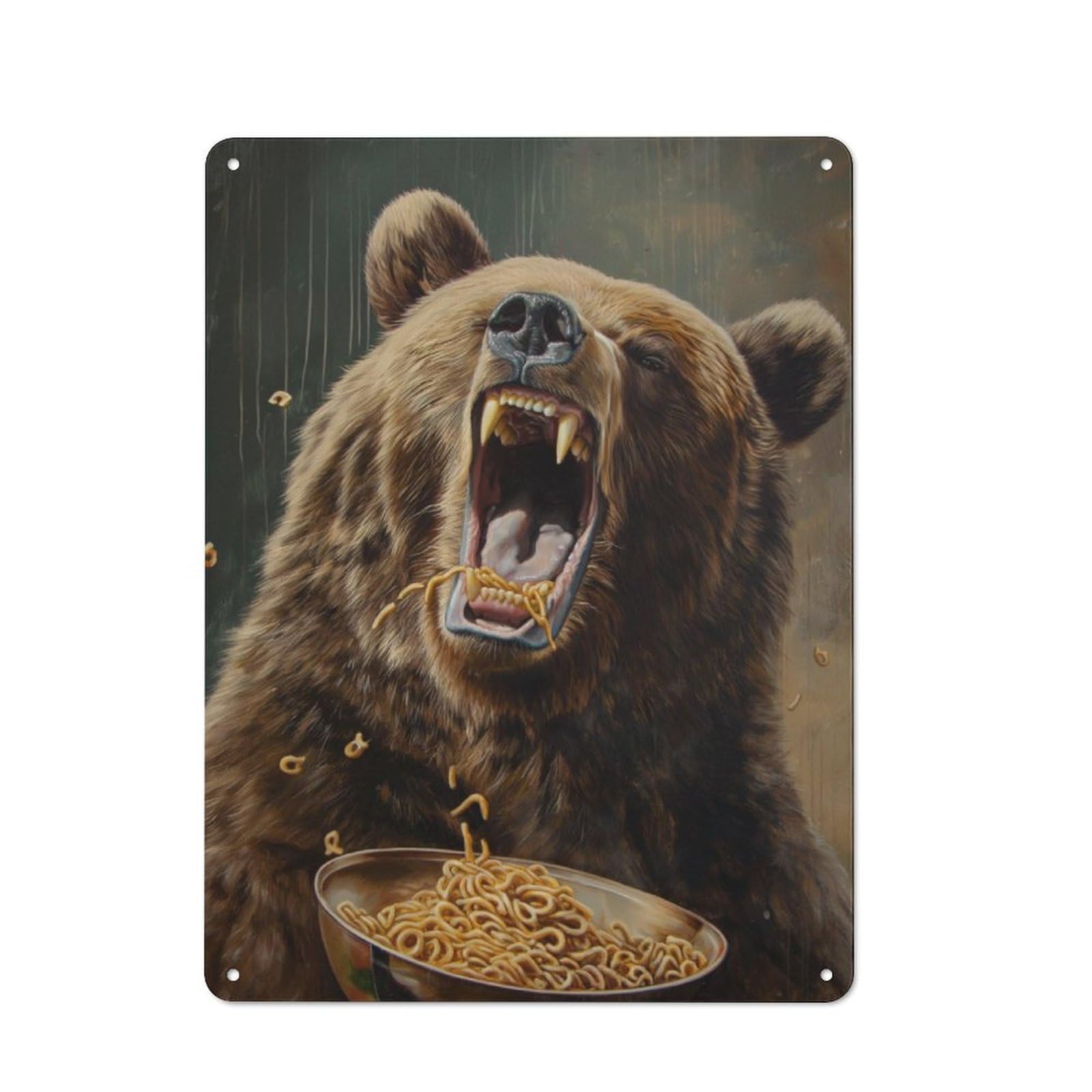 Junmoney Angry Bear Ramen Noodles Metal Sign 40X30cm With For Hallway Wall, Vintage Decor, For Vintage Wall Decor Fans, For Themed Room Decoration