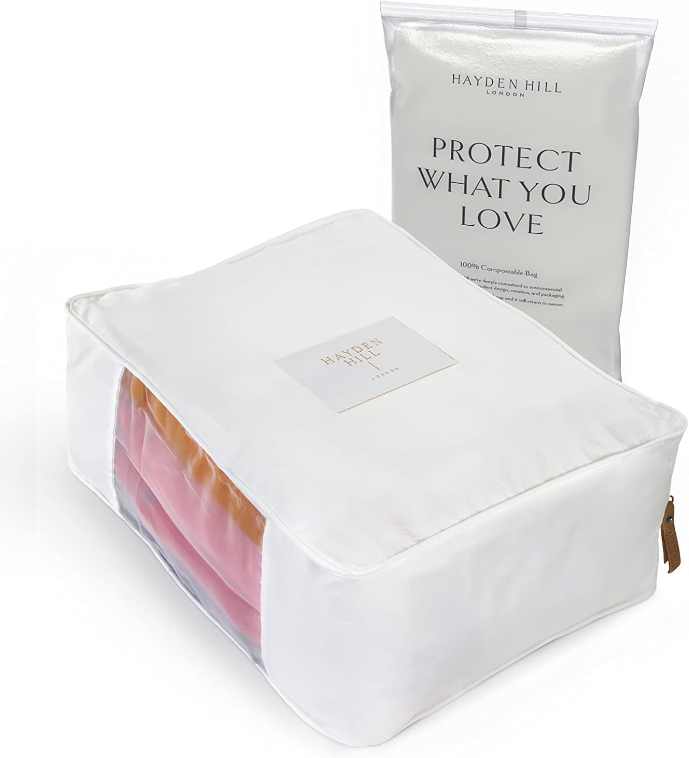 Hayden Hill Luxury Organic Cotton Clothes Storage Bag - Fits 5 Fine Knit Sweaters - 15 Inch Cashmere Garment Bag - Breathable Organizer for Clothing and Linen - Certified Carbon Neutral