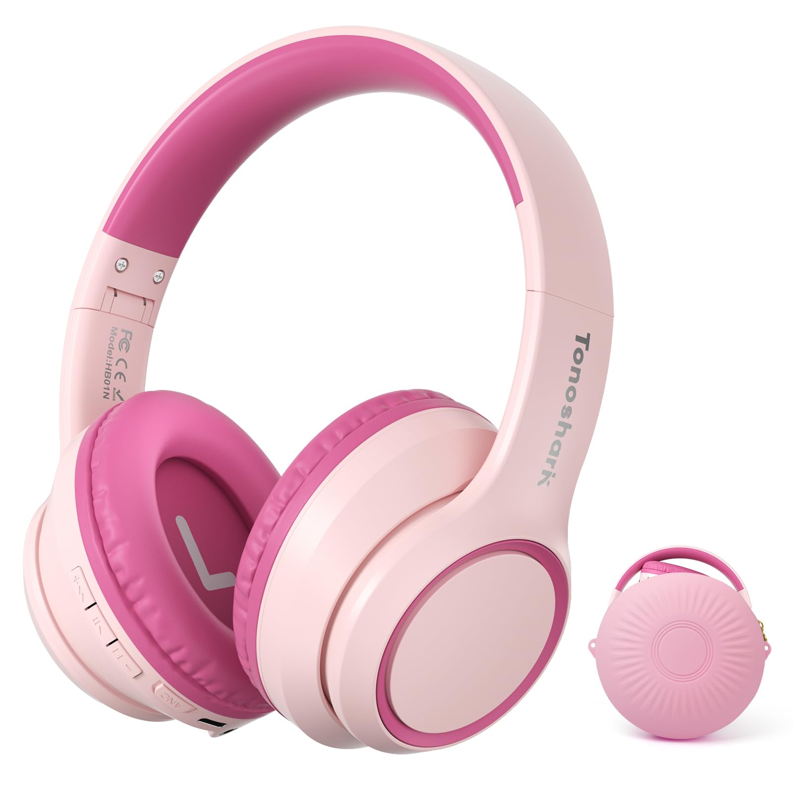 TONOSHARK Casque Bluetooth sans Fil Enfant, Casque Anti-Bruit Enfant Audio, 60h Autonomie, Micro Intégré, Over-Ear Bluetooth Headphones, pour école/Maison/Voyage – étui Inclus (Rose)