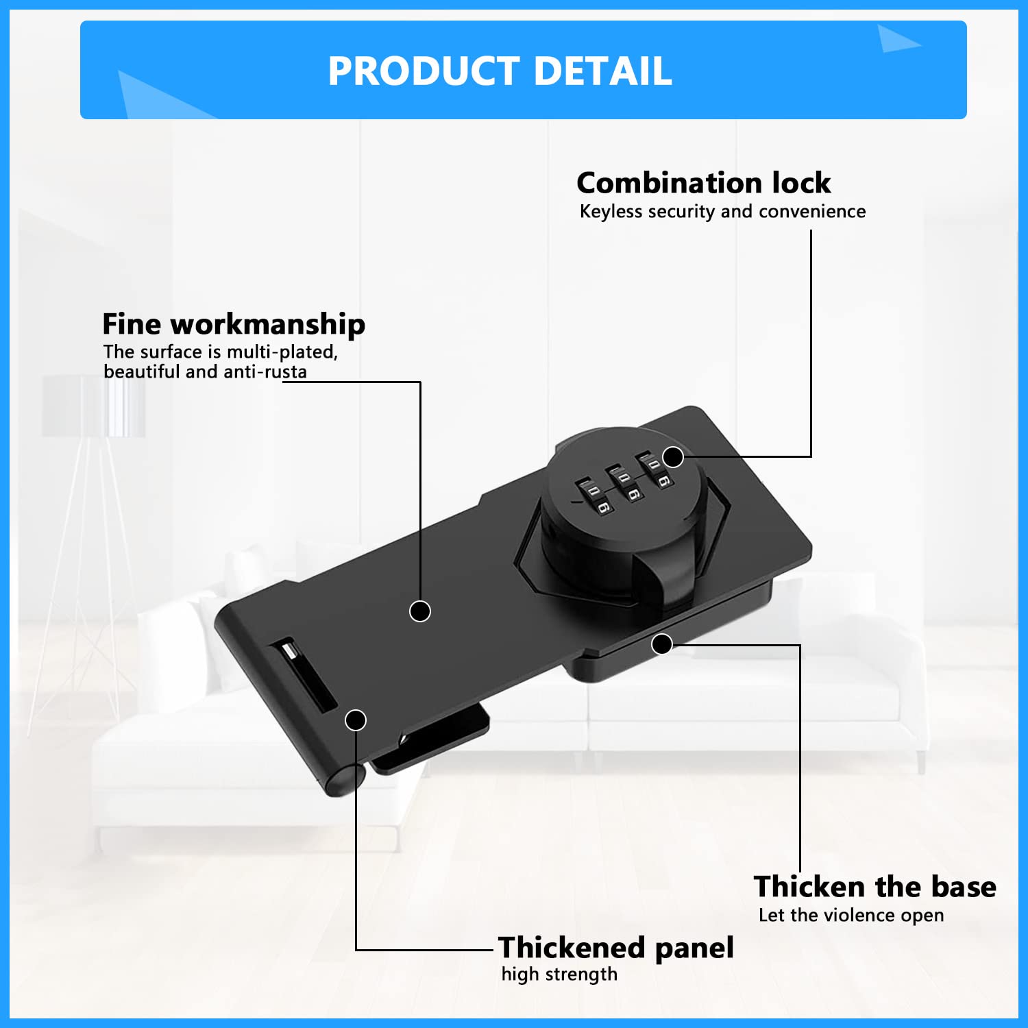 Serratura A Combinazione 3 Cifre Per Porte - Nero, 7.6 Cm, Fino A 10000 Codici, Per Armadi E Cassetti - Foto 3