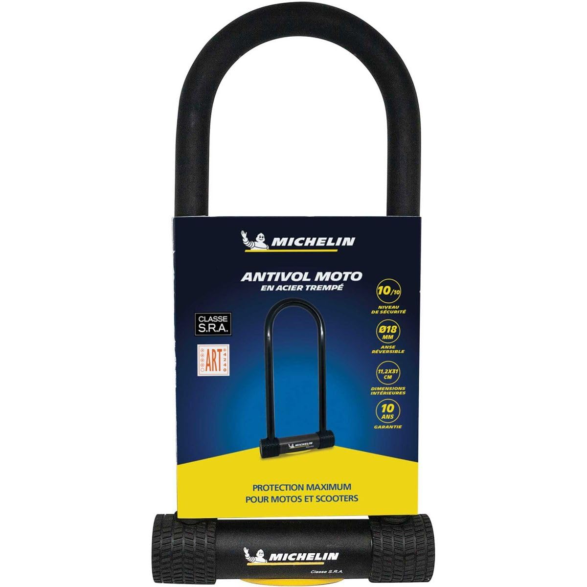 MICHELIN - Antivol U SRA 112x310 mm Ø18 mm - Sécurité 10/10 - Certifié SRA et Art - Acier trempé - Serrure à cylindres 7 disques - 3 clés fournies - Garantie 10 Ans