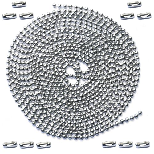 Image of 120-inch Ceiling Fan Pull Chain, Pull Chain Extension for Ceiling Fans and Light Fixture, Rust Proof Stainless Steel 3mm Beaded Ball Chain with 12 Matching Connectors (Silver)