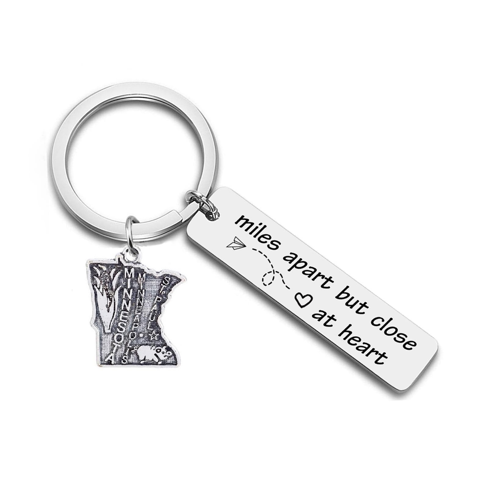JJTZX Miles Apart but Close at Heart Long Distance Relationship Keychain US State Map Keychain Gift, Minnesota, Medium