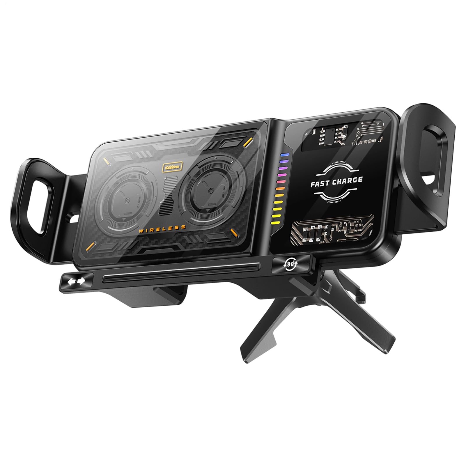 Caricatore Wireless per Telefono in Auto Supporto con Ricarica Rapida 20W | Caricatore Supporto Telefono Auto con Rotazione 90 Gradi e Luce LED per Auto SUV Camper da Ventilazione Cruscotto Parabr