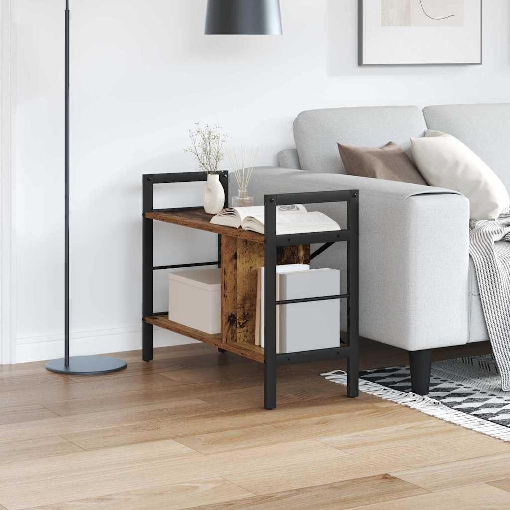 Regał na książki stare drewno, 75 x 30 x 58,5 cm, materiał drewnopochodny z wytrzymałą stalową ramą, 3 regały do salonu i wszechstronne przechowywanie, wzornictwo przemysłowe, trwały i łatwy w