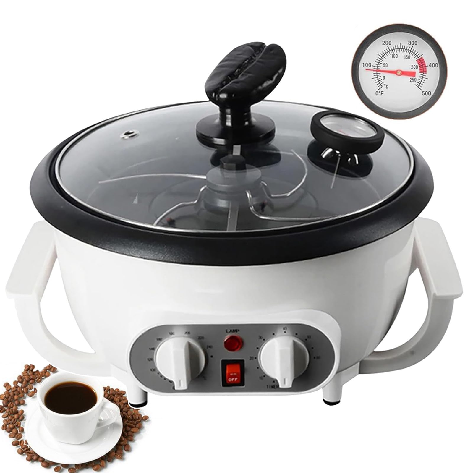 Tostatrice Caffè Antiaderente 1200W, Tostatrice Elettrica Multifunzionale Chicchi Caffè Con Doppia Barra Agitazione,Cucinare Il Caffè Da Cucina Cuocere Arachidi, Popcorn, Cereali (750g)