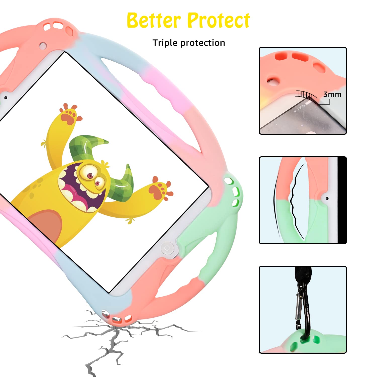 TopEsct Kids Case for iPad Mini 5/4/3/2/1,Shockproof Handle Stand Silicone Cover for iPad Mini 5/4/3/2/1 (Colorful Green) - Image 2