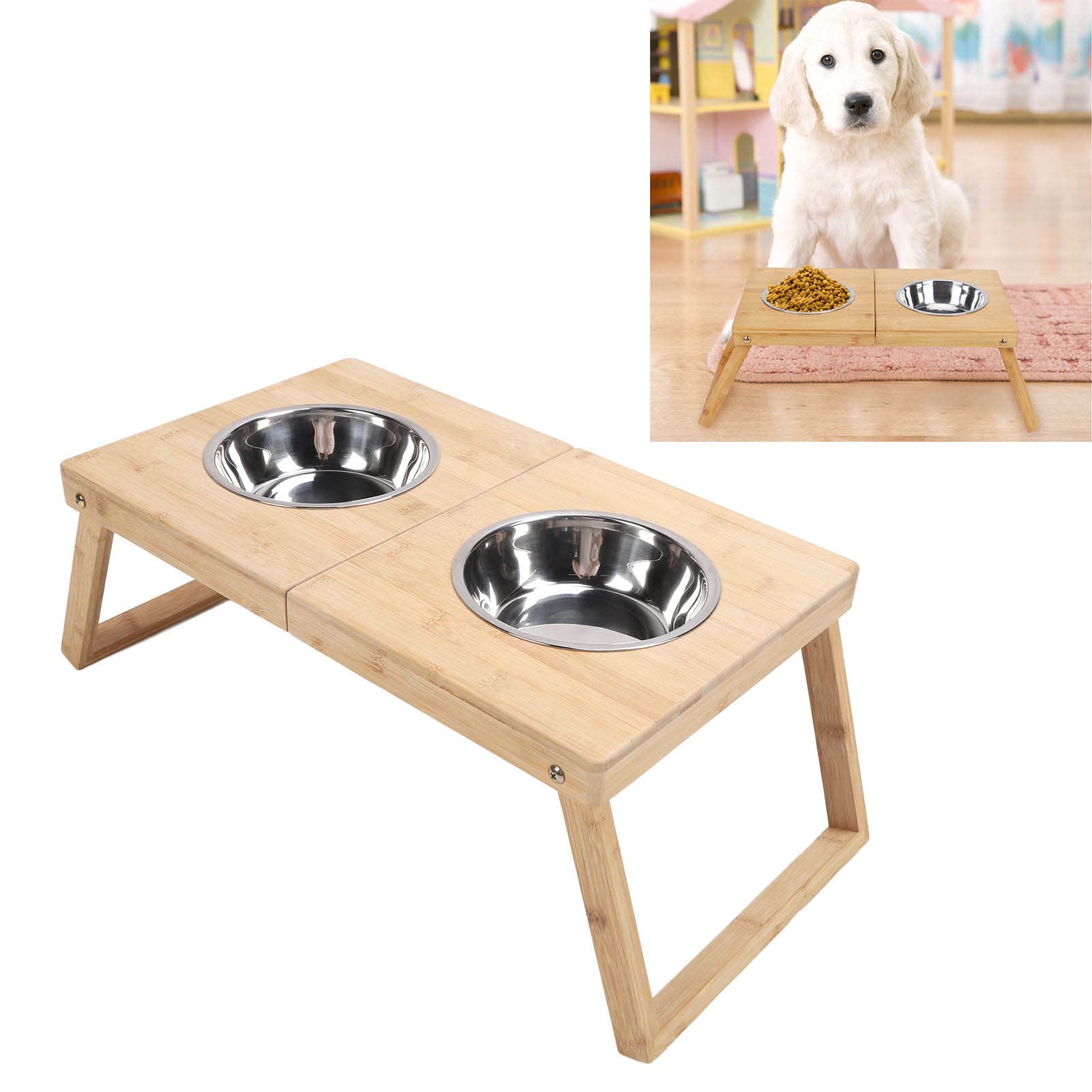 Elevated Dog Bowls for Small Dogs, Neck Elevated Dog Bowl Stand Raised Dog Bowl Small Dog Bowls with 2 Bowls and Stand for Dogs Cats