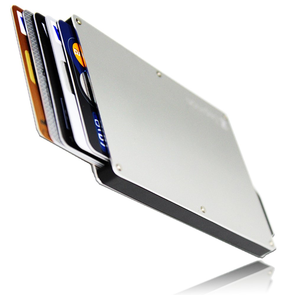 zepirion Pop Up Wallet, Slim Minimalist Credit Card Holder For Men RFID Blocking Mini Metal Case (Silver)