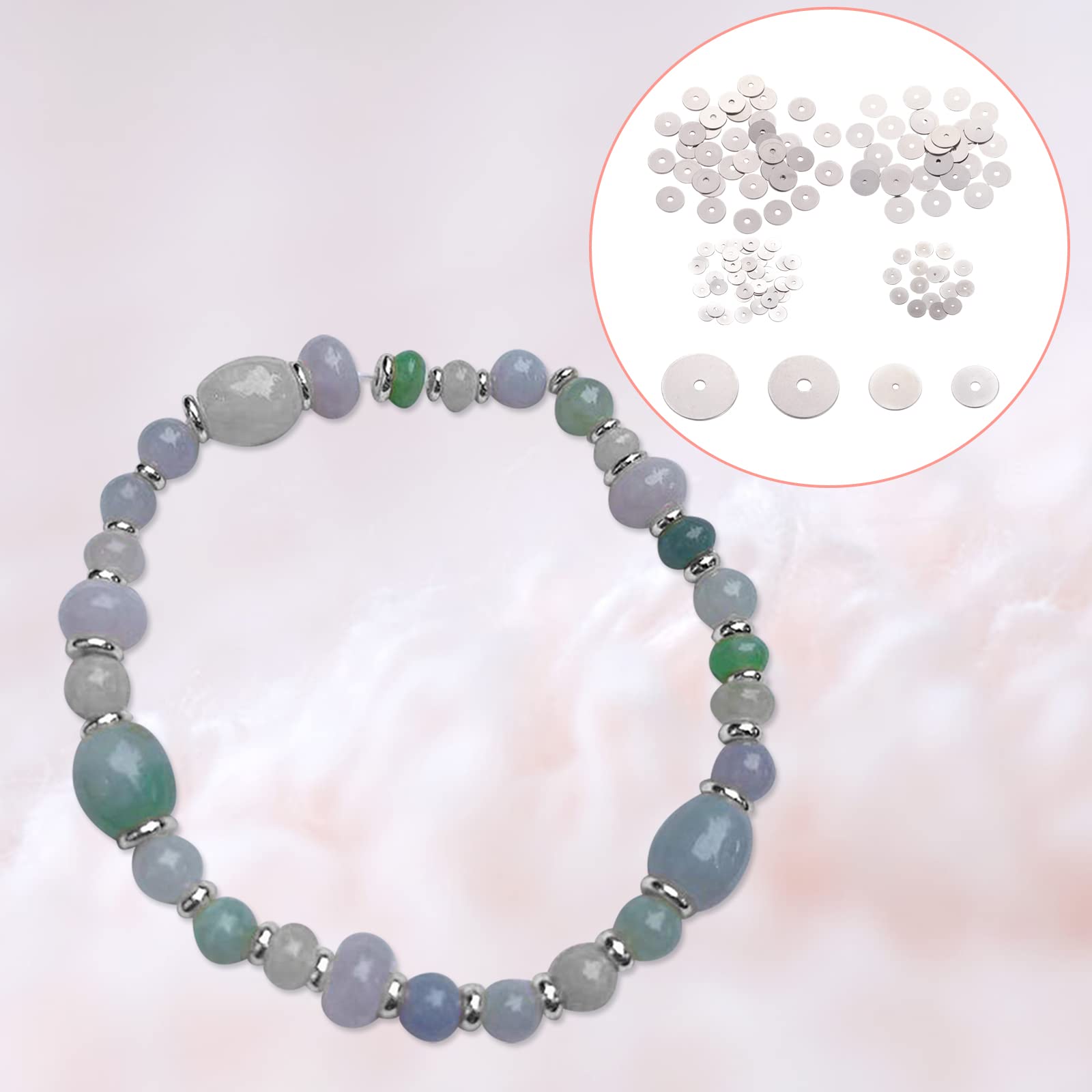 SUNNYCLUE 1 Boîte De 400 Pièces De Perles En Acier Inoxydable, Perles D'Espacement Argentées En Métal, Petite Perle De Tube Sculptée En Métal De 3 Mm, Rondelles Rondes D'Espacement, Perles En Vrac