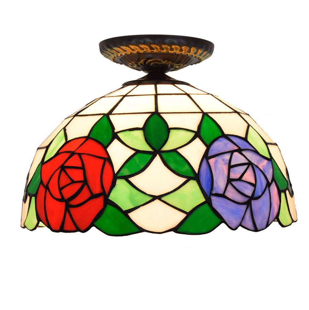YNIYUJKL 12-Inch Rose Flower Ceiling Lights,Tiffany-Style Ceiling Lamp Stained Glass Ceiling Lamps For Living Room Corridor Ceiling Light Decor Light