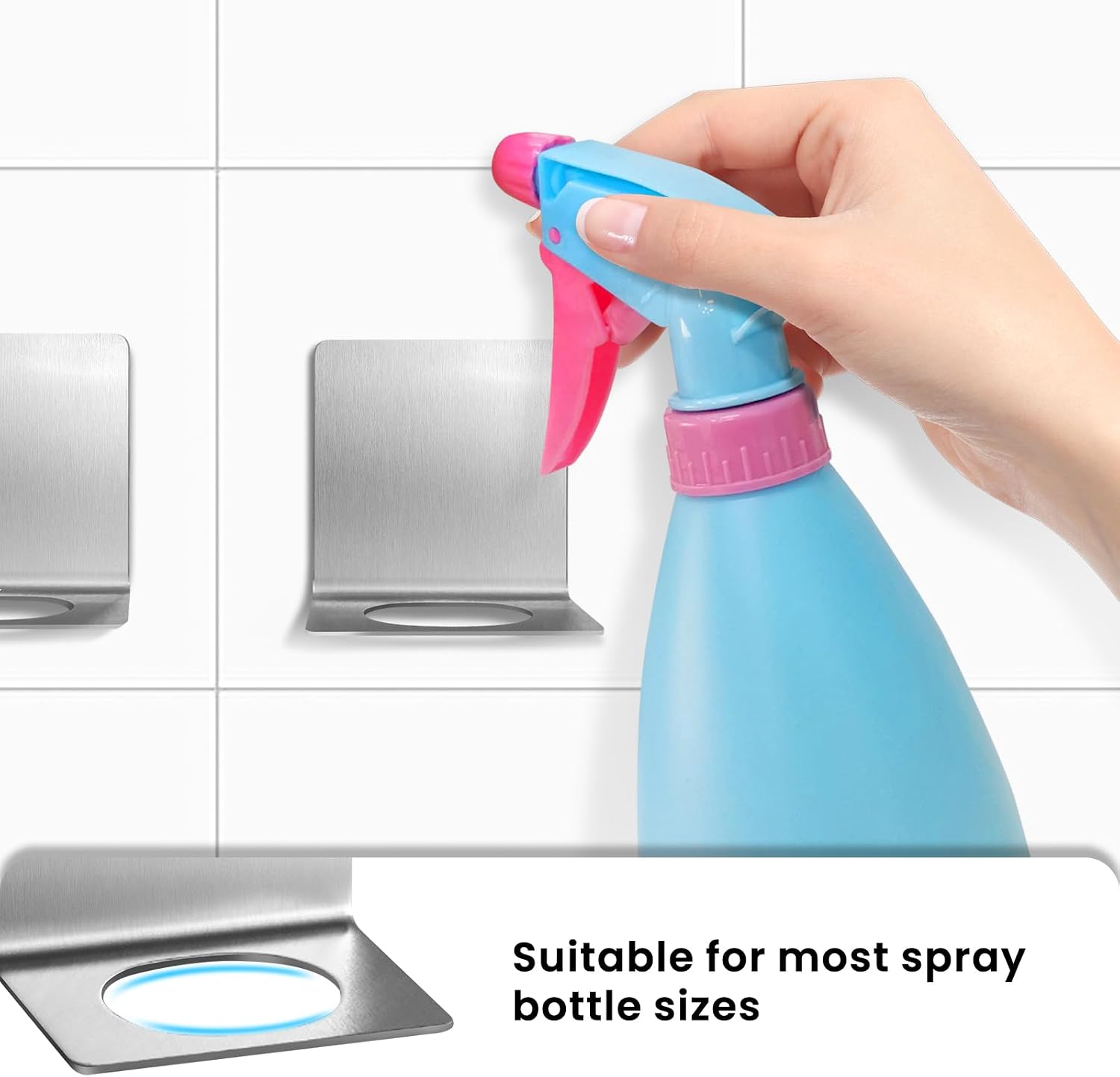 Daily Treasures 304 Stainless Steel Spray Bottle Holder Rack - 6 Piece Wall Mounted Spray Bottle Organizer