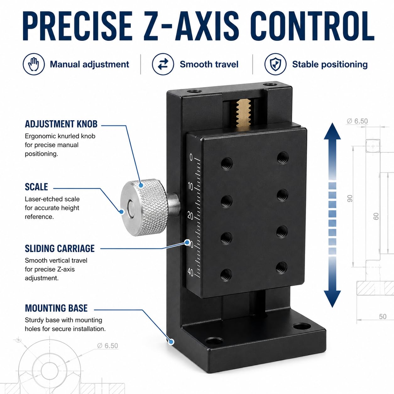 Table coulissante en Alliage d'aluminium SPZ40 60, axe Z, Plate-Forme de réglage Fin, Torsion Manuelle, pour équipement Optique