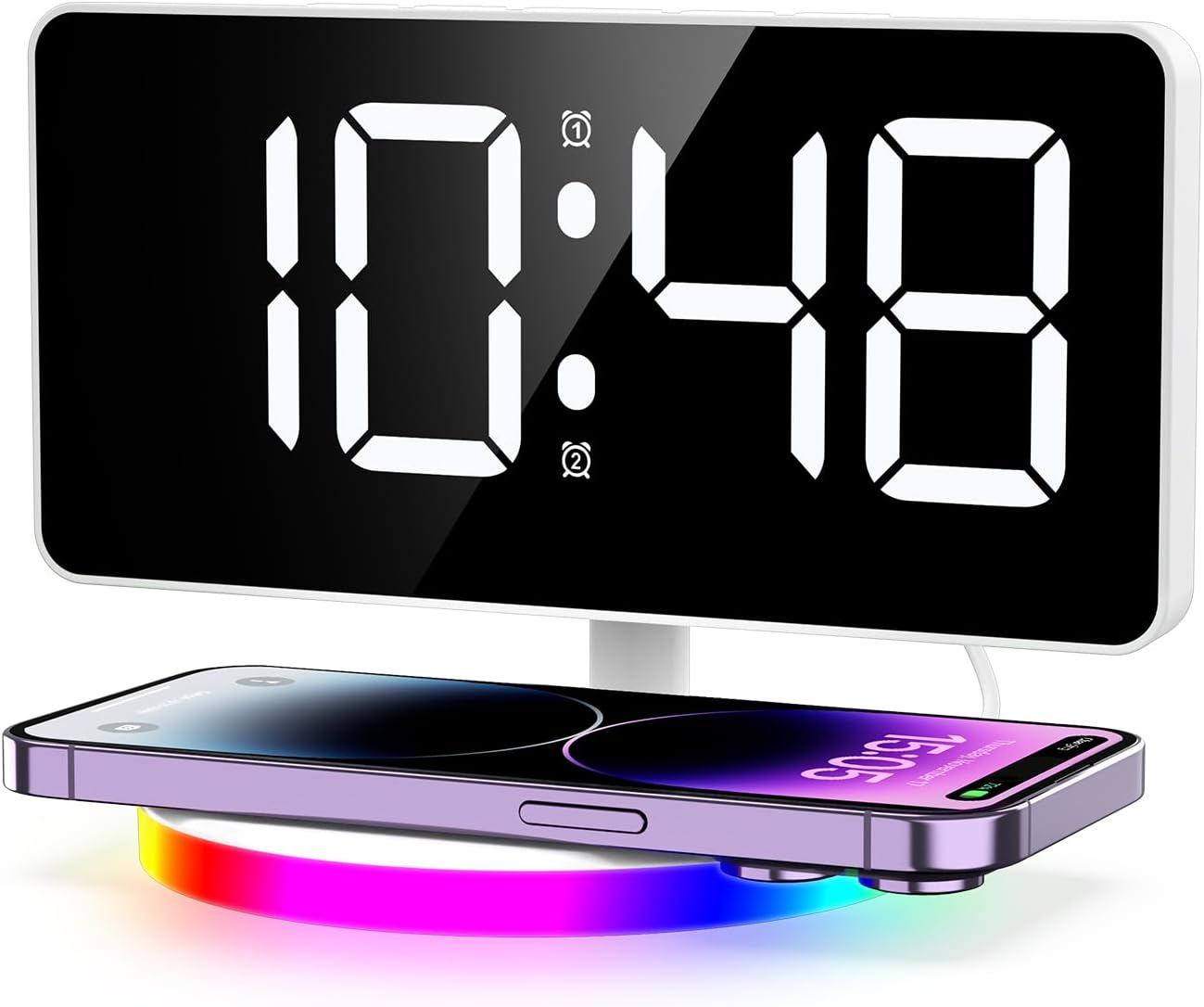 ORIA Digital Alarm Clock, 7.4" LED Mirror Clock with Wireless Charging