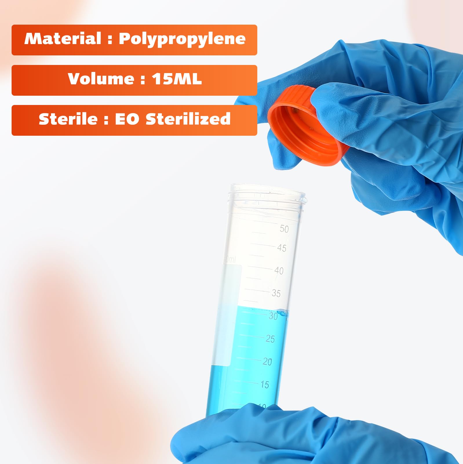 Xuhal 400 provette per centrifuga autoportanti da 50 ml, 28 x 116 mm, in plastica, con tappo, fiale coniche con tappo a vite, segni graduati per esperimenti scientifici, liquidi, forniture per feste