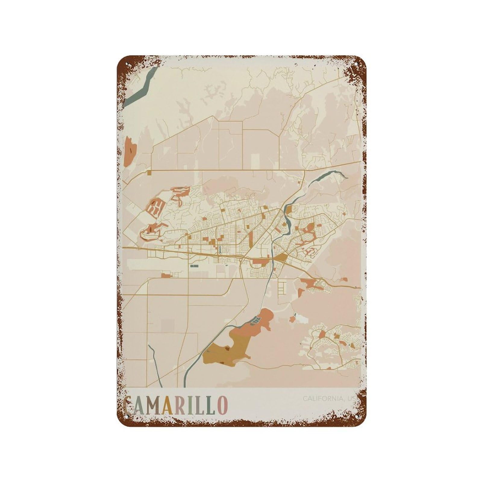 xiaoxiaoshen Camarillo Map California Travel Boho (2) Wall Decor Art Metal Tin Poster Modern Home Decor Art Home Bar Shop Decorations Vintage Sign 30x20cm