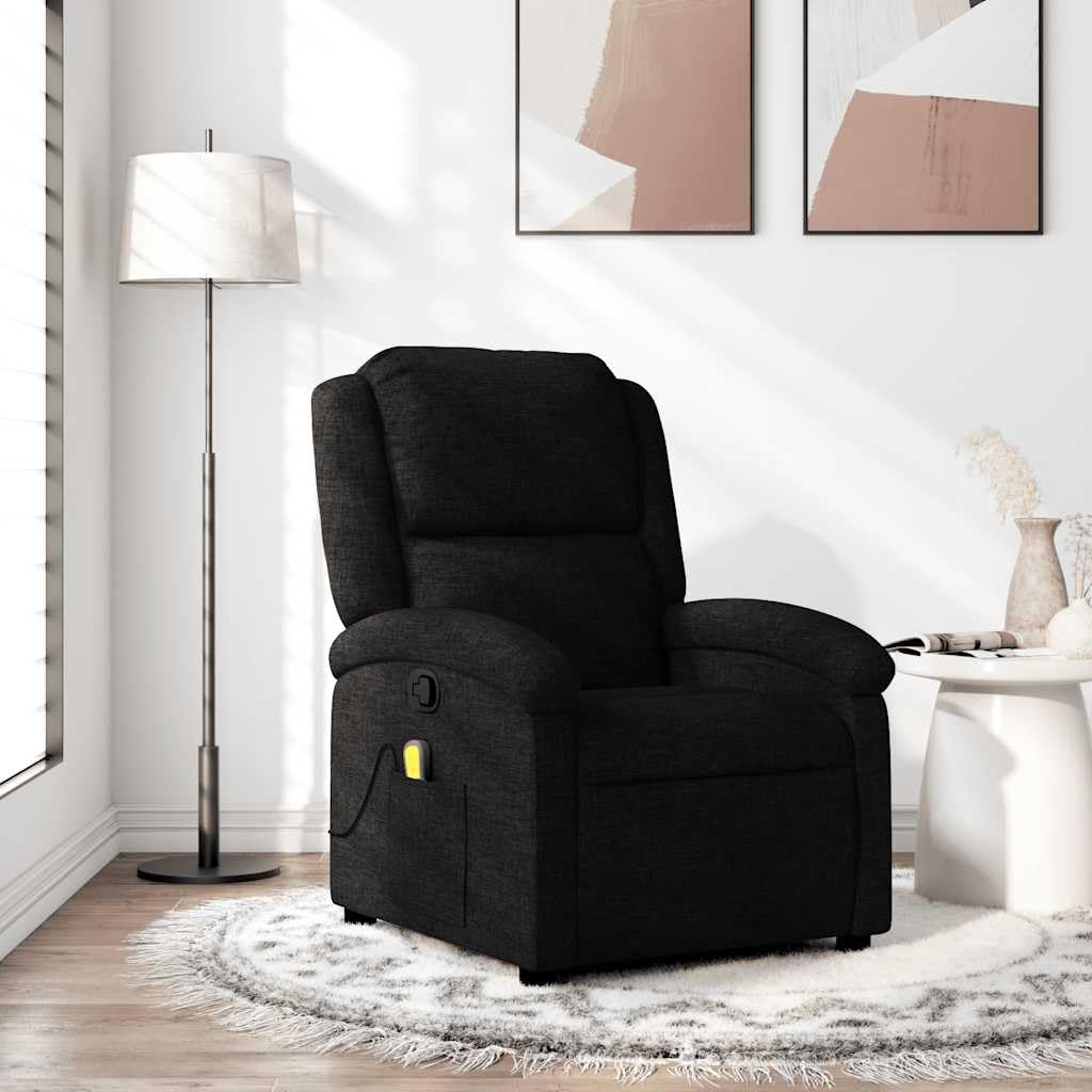 vidaXL Sillón Reclinable de Masaje, Silla con Respaldo Reposabrazos, Sillón de Televisión Relax Descanso, Asiento para Salón Hogar, Tela Negro
