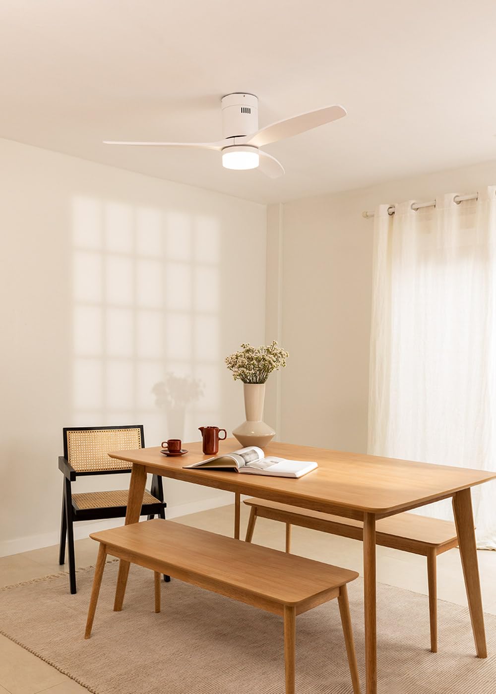 CREATE / WINDCALM M/Deckenventilator ABS mit Beleuchtung Weiß mit Fernbedienung und Wandschalter / 40W, Leise, Ø132cm, 6 Geschwindigkeiten, Timer, DC-Motor, Sommer-Winterbetrieb