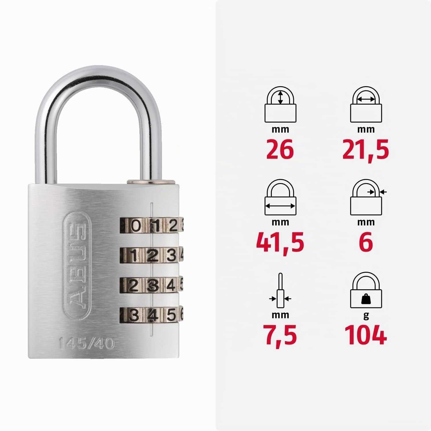 ABUS Candado de combinación 145/40 verde - candado para maletas, taquillas y mucho más - candado de aluminio - código numérico personalizable - nivel de seguridad ABUS 4