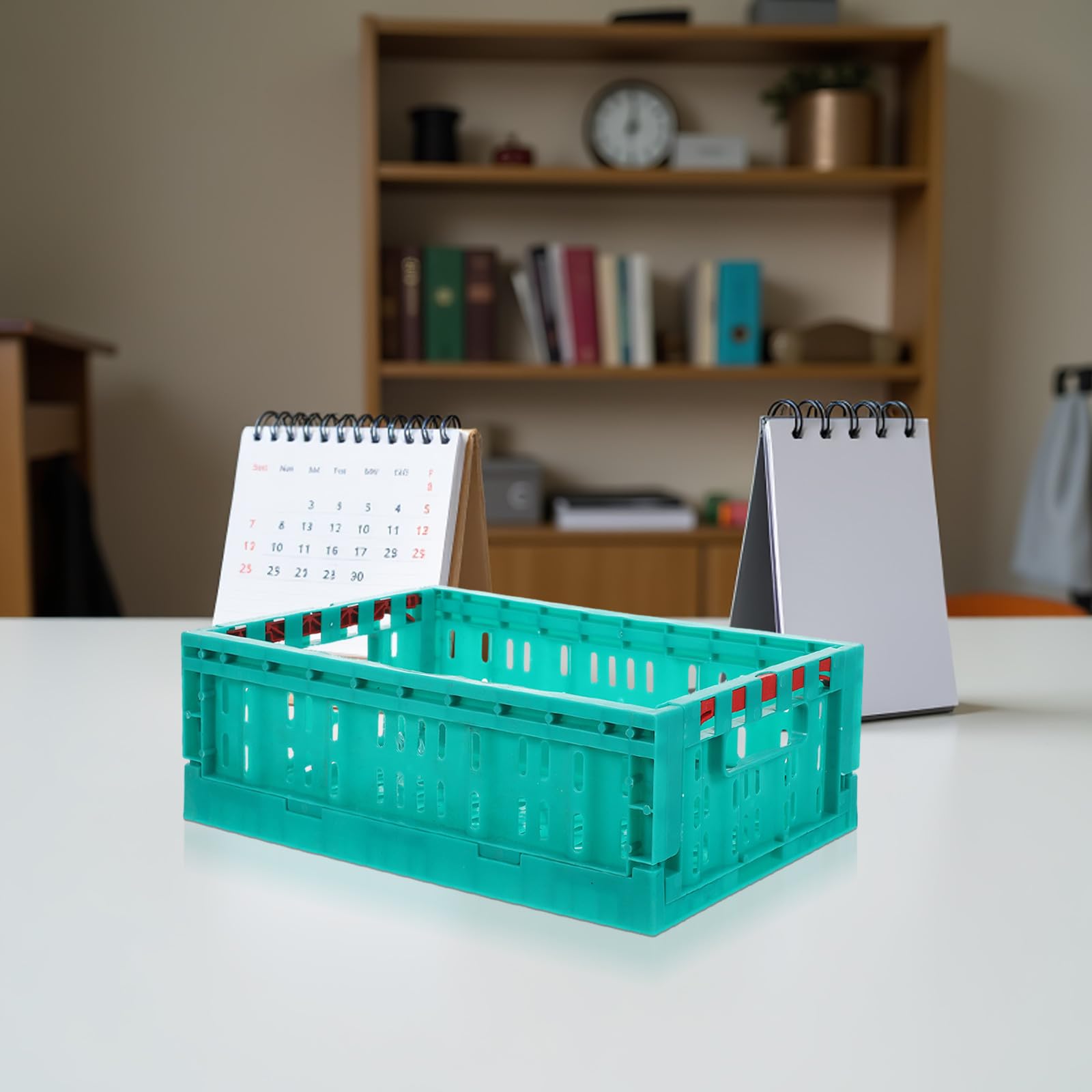 DOITOOL 2 Piezas Cestas Almacenaje Plegables de Plástico, Organizadores de Almacenamiento Transparentes para Cocina, Oficina, Dormitorio, Asas para Transporte y Diseño Ahorrador