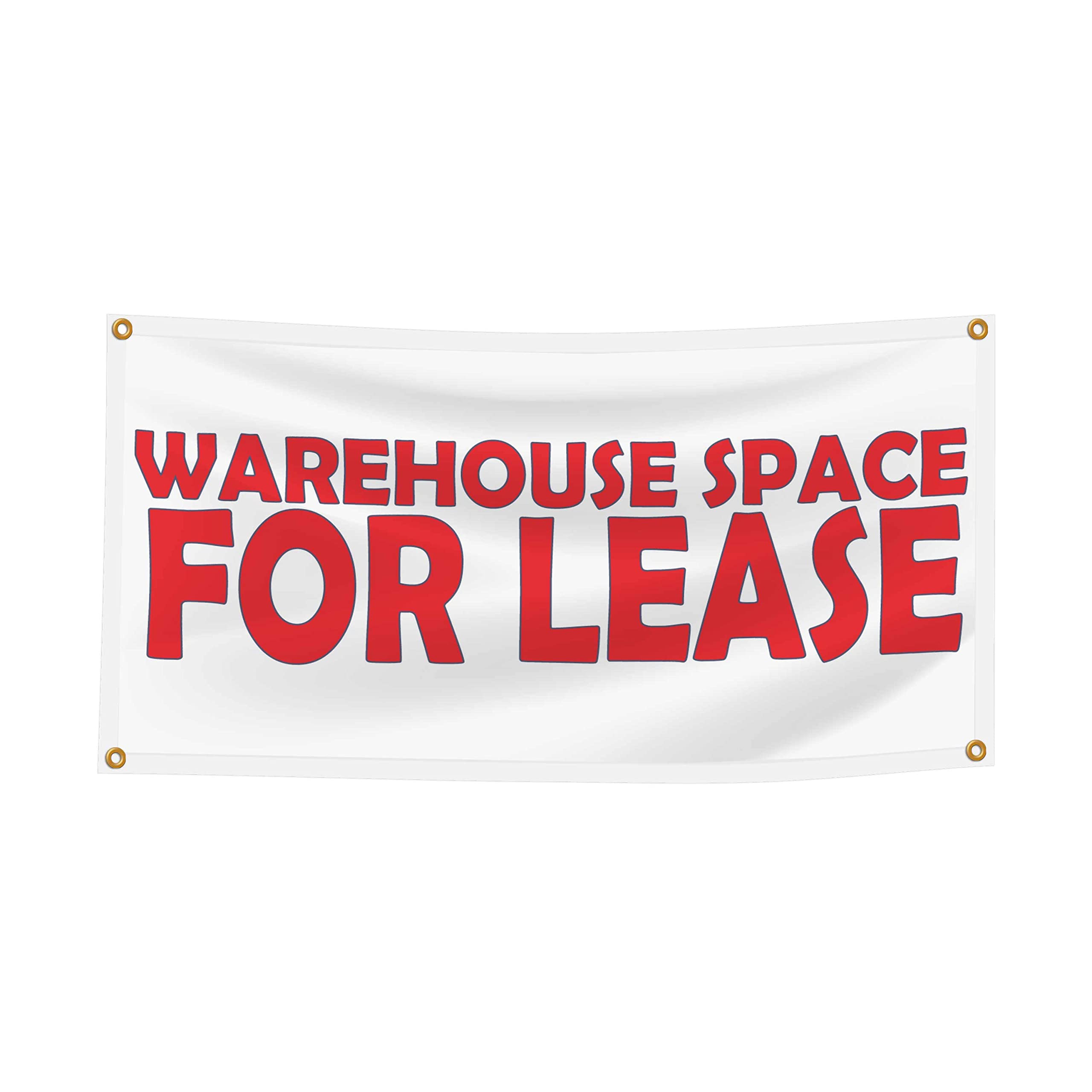 BANNER BUZZ MAKE IT VISIBLE Warehouse Space For Lease Vinyl Banner 11 oz with Metal Grommets & Hemmed Edges for Decoration, Business, Outdoor, Events, Office (120" X 52")