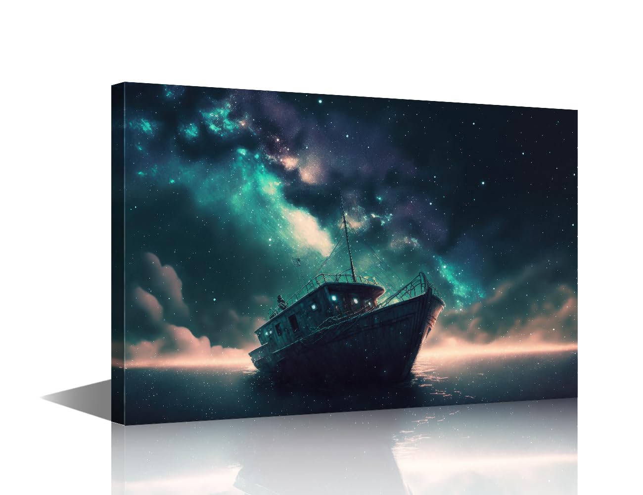TISHIRON Ship Wall Decor for Living Room View of Stars-studded Sky and Galaxy Canvas Printing Wall Art Night Sky Pictures for House Wall Decorations for Bedroom Modern Print 16" Wx24 Hx1 Panel