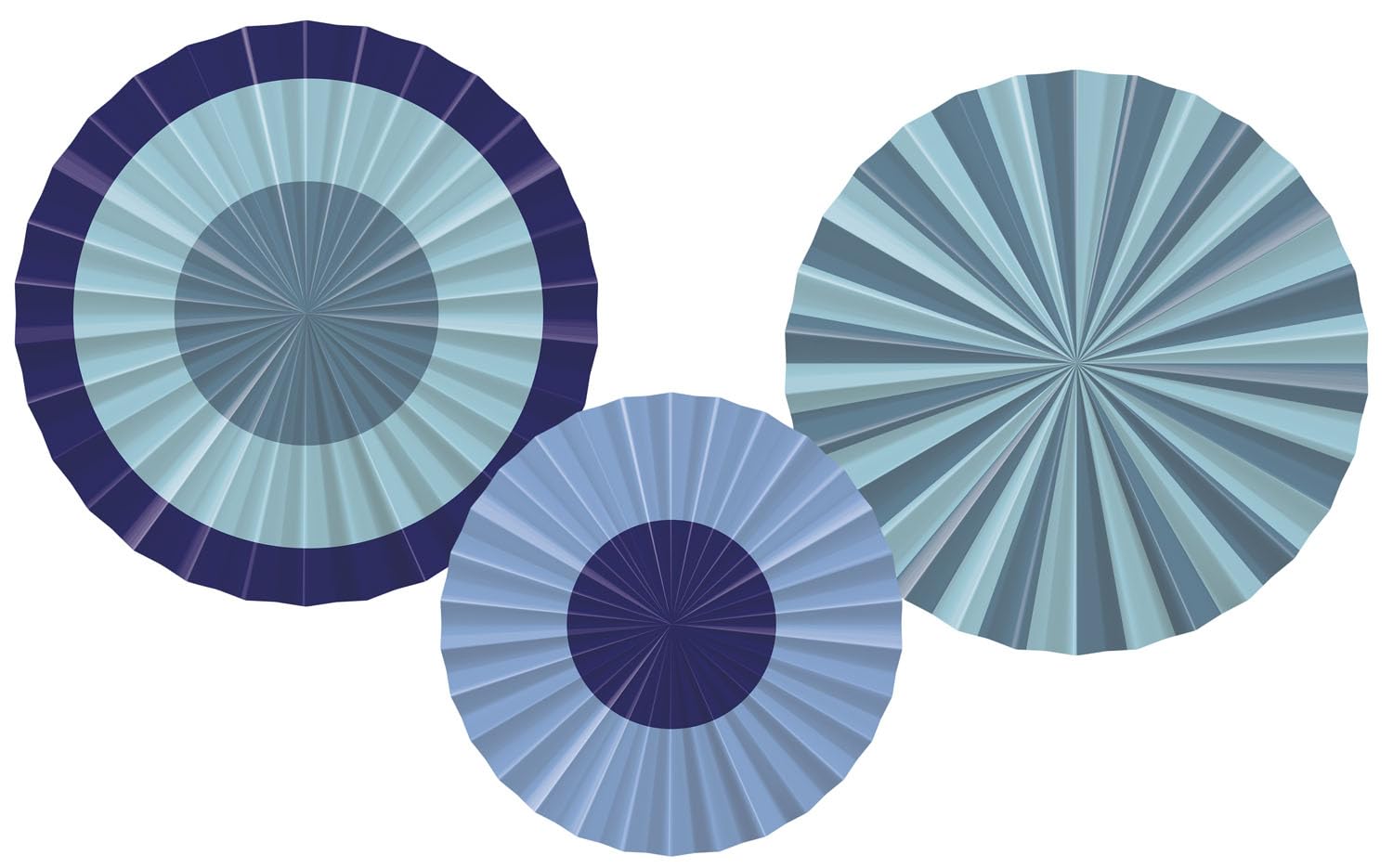 Folat 24320 Blue Paper Fan Set Decorative Bold Blue-3 Pieces Wedding Party Festival Carnival Birthday Decorations Baby Shower