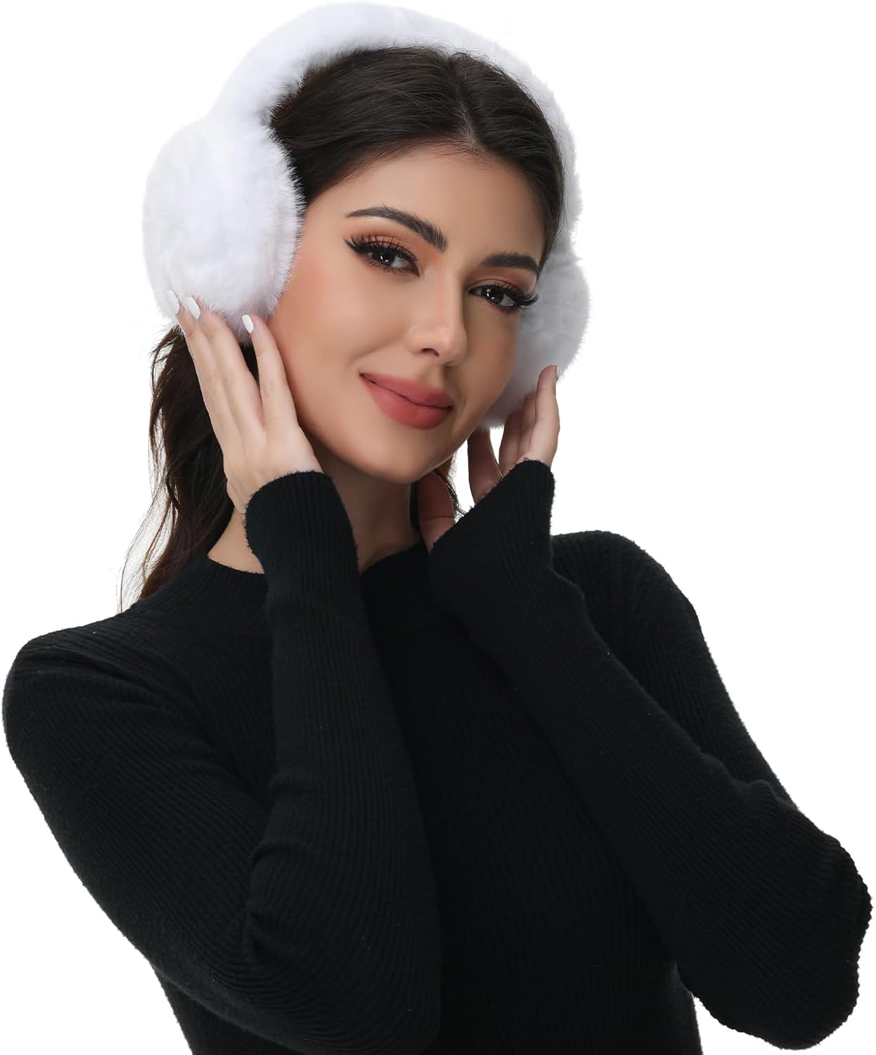 Winter Ear Muffs for Women Girls Faux Fur Cute White Earmuffs Fluffy Ear Warmers Foldable Ear Covers Outdoor - Image 6