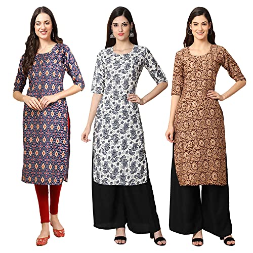 Image of Pinkmint Women's Crepe Digital Print Straight Kurta [Pack of 3] (CKX-357-372-367)