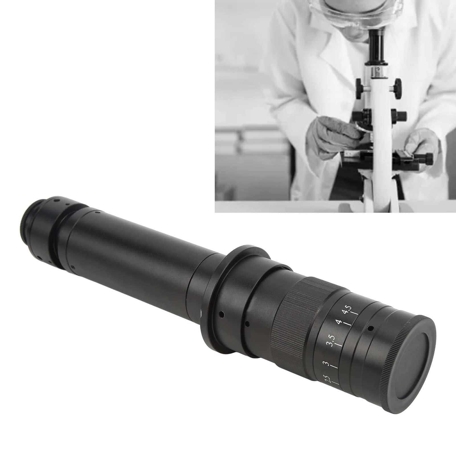 DAUERHAFT Monoculare 300X Zoom C Mount Lens Microscopio Lens Adapter 1X Oculare Lente Ingrandimento regolabile 0.7X a 4.5X Lega di Alluminio per Industria Microscopio Camera
